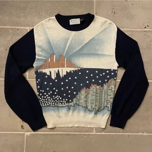 Vintage 1980s Sweater City Skyline Graphic Colorful Retro Size Large Scudder